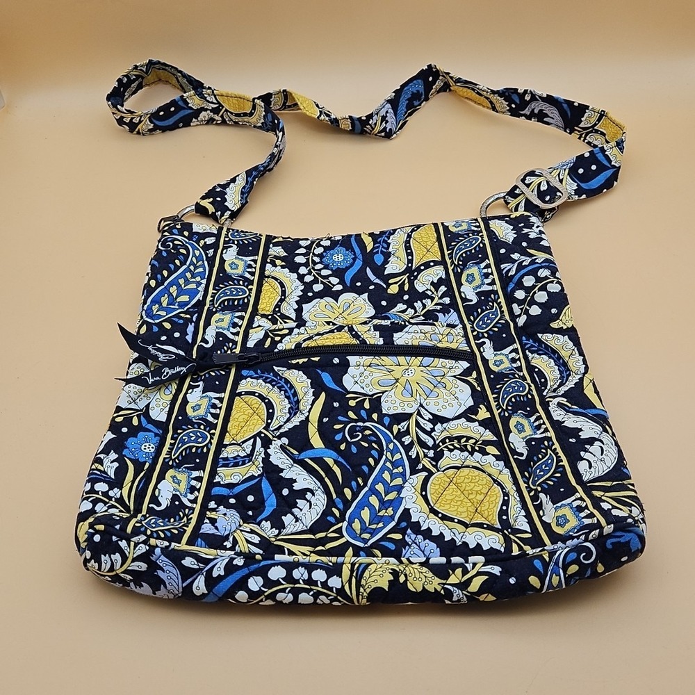 Vera‎ Bradley Ellie Blue Hipster Bag Tote Purse Zippered Blue Yellow